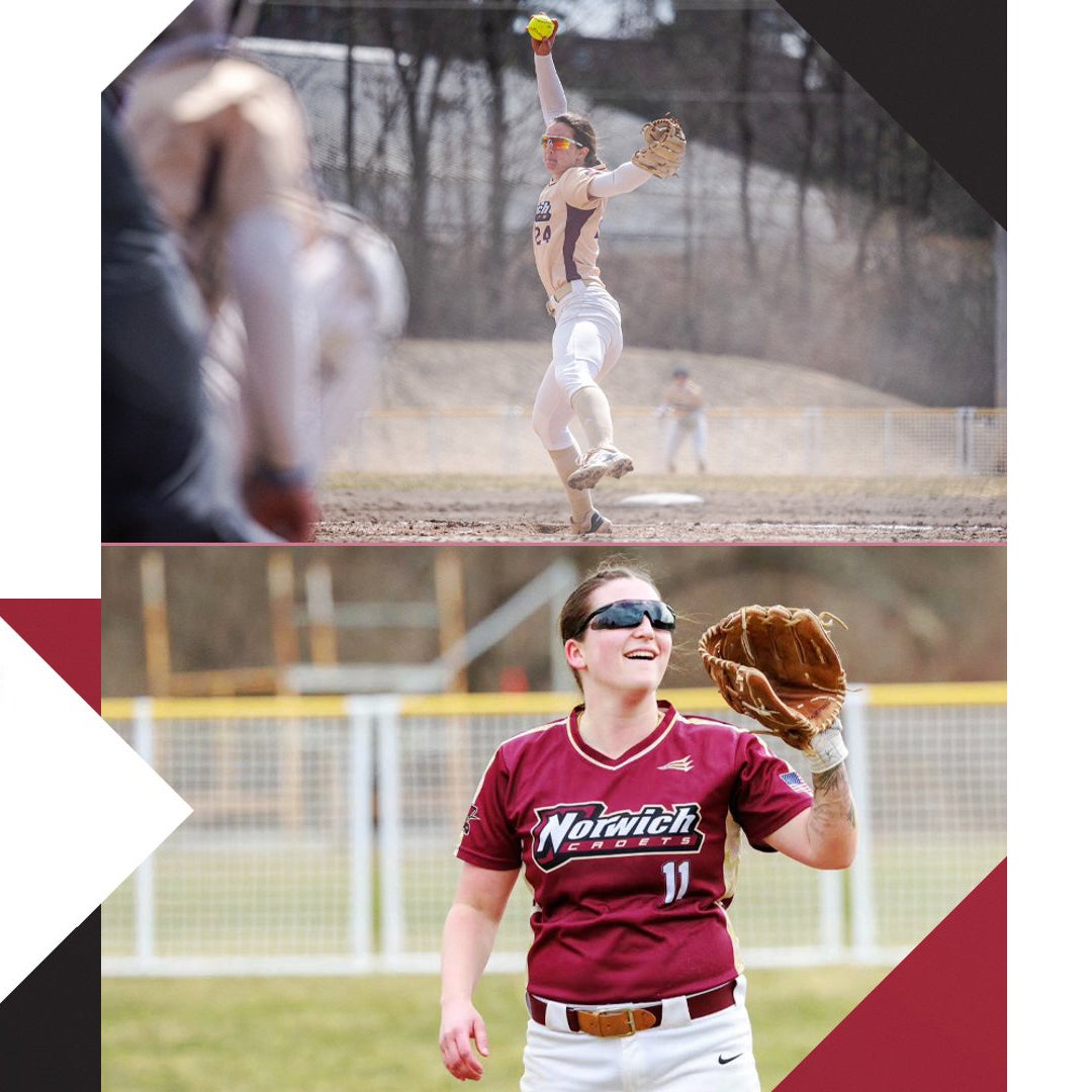 Graphic announcing Norwich University Softball GNAC 2026 All-Conference Team with photos of two softball players.