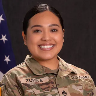 Portrait of Silvia Zurita in a U.S. Army uniform.
