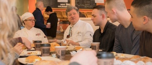 Norwich Mizouni French Class LaBrioche Students chatting with chef