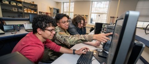 Norwich Electrical and Computer Engineering students working in computer lab