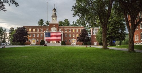A shot of Jackman Hall during the evening.
