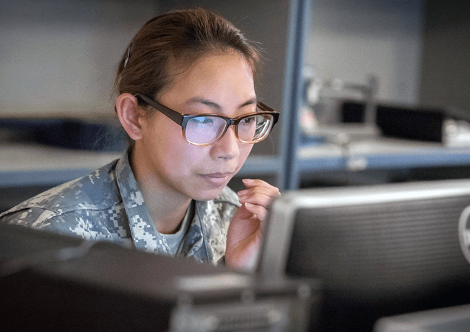 Norwich University Engineering student working at server terminal