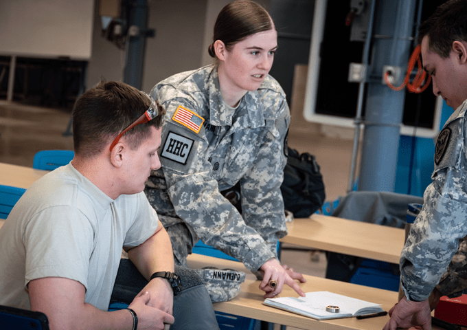 Norwich University Students working through an engineering challenge