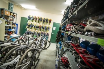 Shaw Outdoor Center gear and bikes