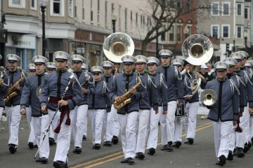 Norwich band marches in a parade.