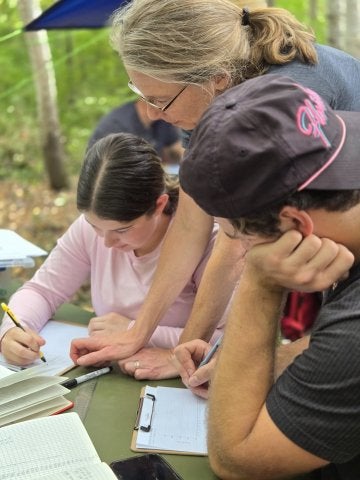 Students participating in a Partridge School of Outdoor Learning class on Paine Mountain at Norwich University. 