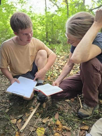 Students participating in a Partridge School of Outdoor Learning class on Paine Mountain at Norwich University. 
